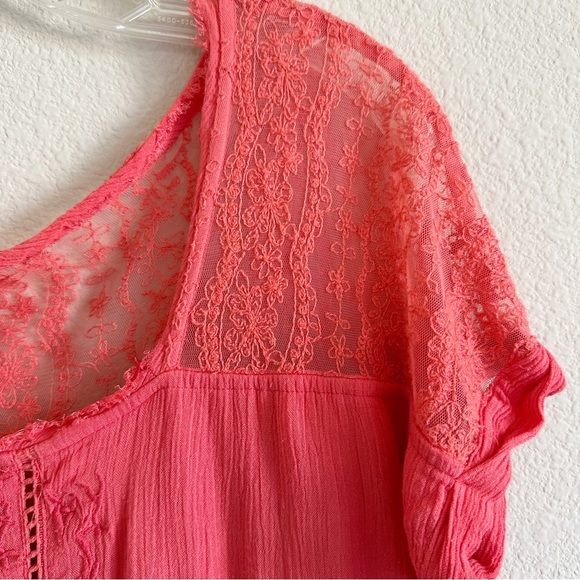 Free People Sunbeam Gauze Lace Tiered Dress Coral Size Small - Picture 4 of 15